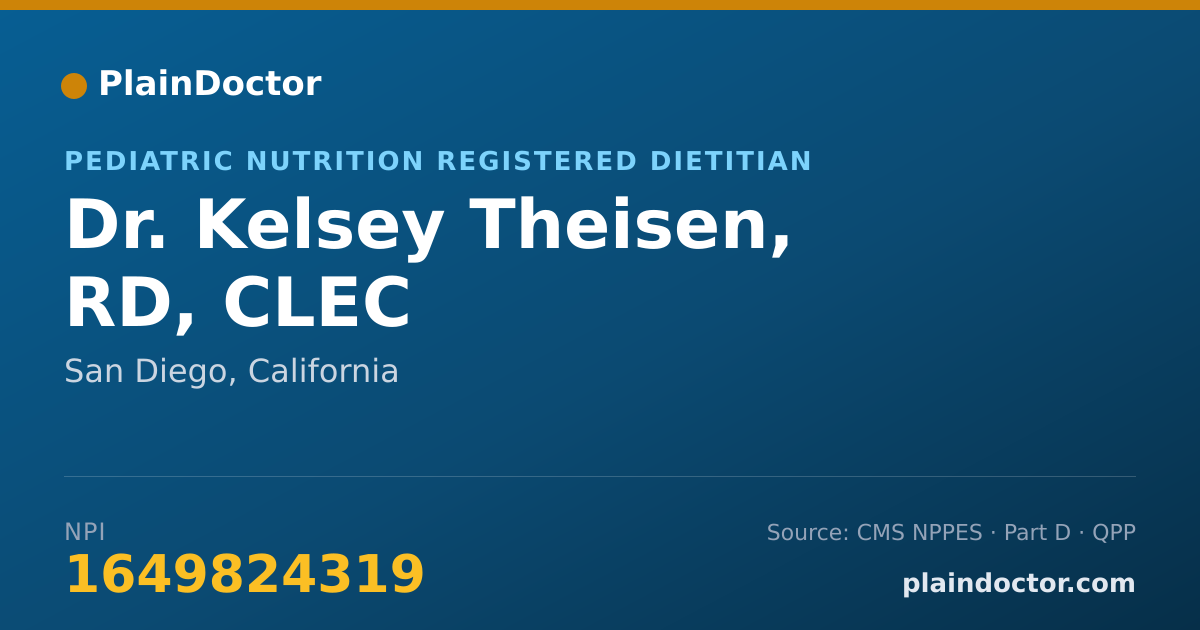 Shareable card for Kelsey Theisen, RD, CLEC - Pediatric Nutrition Registered Dietitian, San Diego, CA