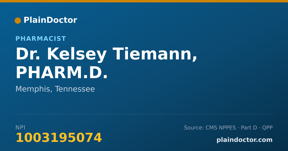 Shareable card for Kelsey Tiemann, PHARM.D. - Pharmacist, Memphis, TN
