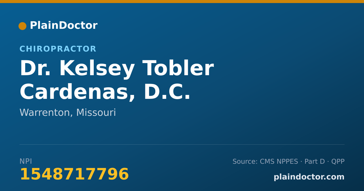 Shareable card for Kelsey Tobler Cardenas, D.C. - Chiropractor, Warrenton, MO