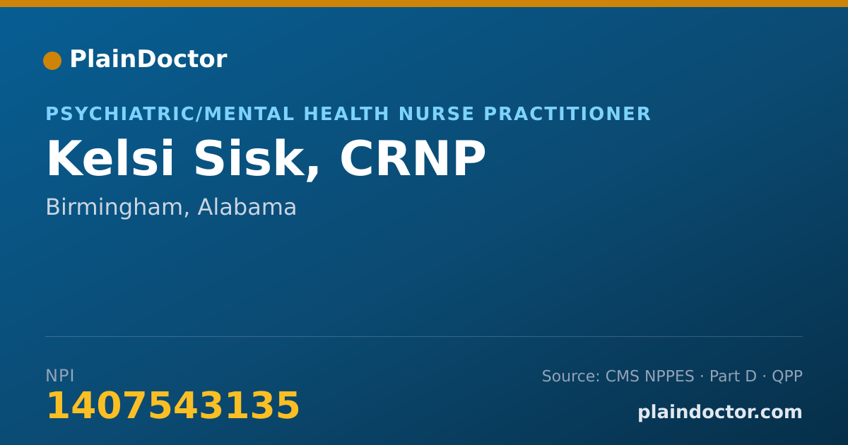 Shareable card for Kelsi Sisk, CRNP - Psychiatric/Mental Health Nurse Practitioner, Birmingham, AL