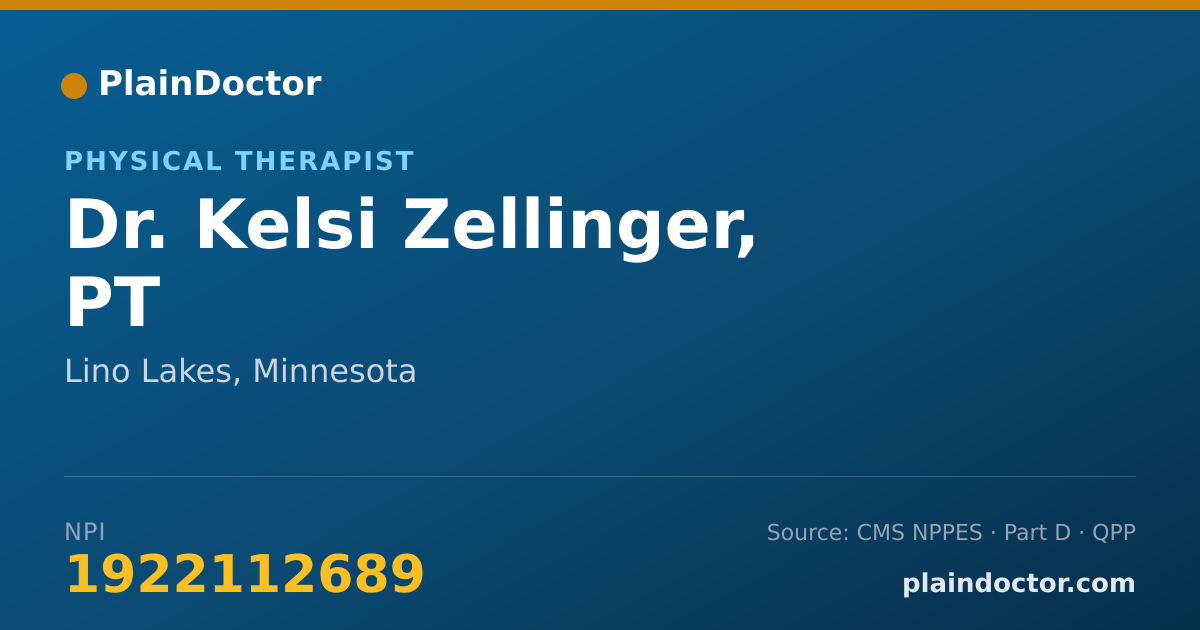 Shareable card for Kelsi Zellinger, PT - Physical Therapist, Lino Lakes, MN
