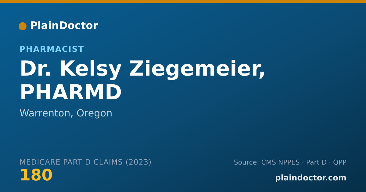 Shareable card for Kelsy Ziegemeier, PHARMD - Pharmacist, Warrenton, OR