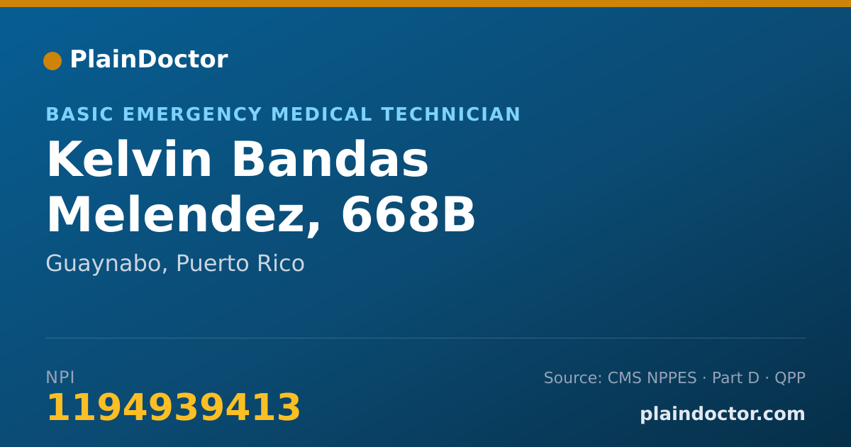 Shareable card for Kelvin Bandas Melendez, 668B - Basic Emergency Medical Technician, Guaynabo, PR