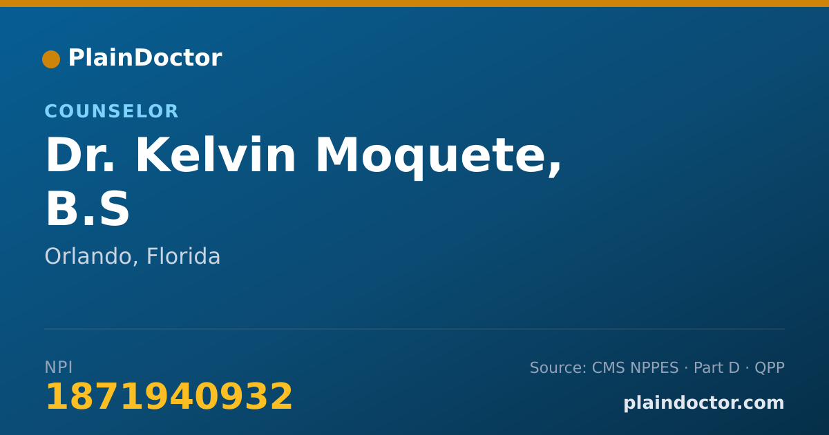 Shareable card for Kelvin Moquete, B.S - Counselor, Orlando, FL