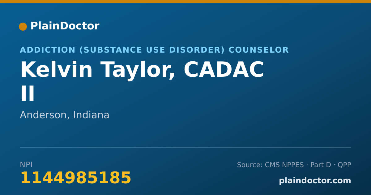 Shareable card for Kelvin Taylor, CADAC II - Addiction (Substance Use Disorder) Counselor, Anderson, IN