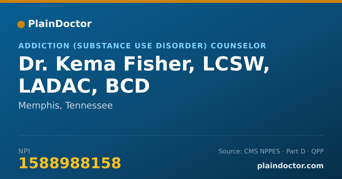 Shareable card for Kema Fisher, LCSW, LADAC, BCD - Addiction (Substance Use Disorder) Counselor, Memphis, TN