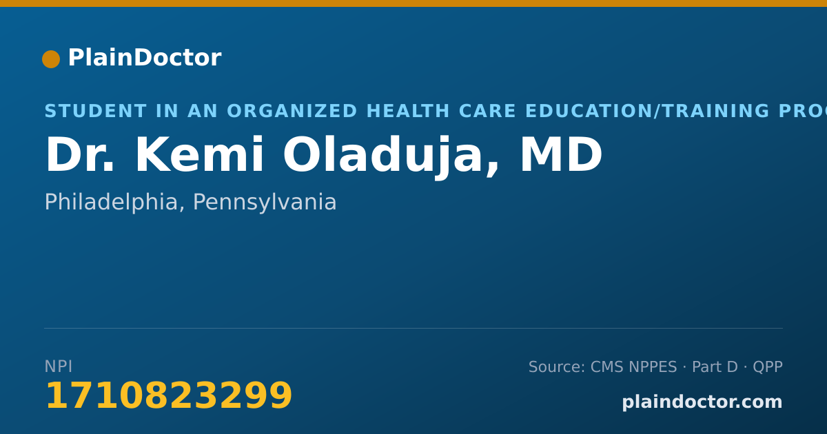 Shareable card for Kemi Oladuja, MD - Student in an Organized Health Care Education/Training Program, Philadelphia, PA