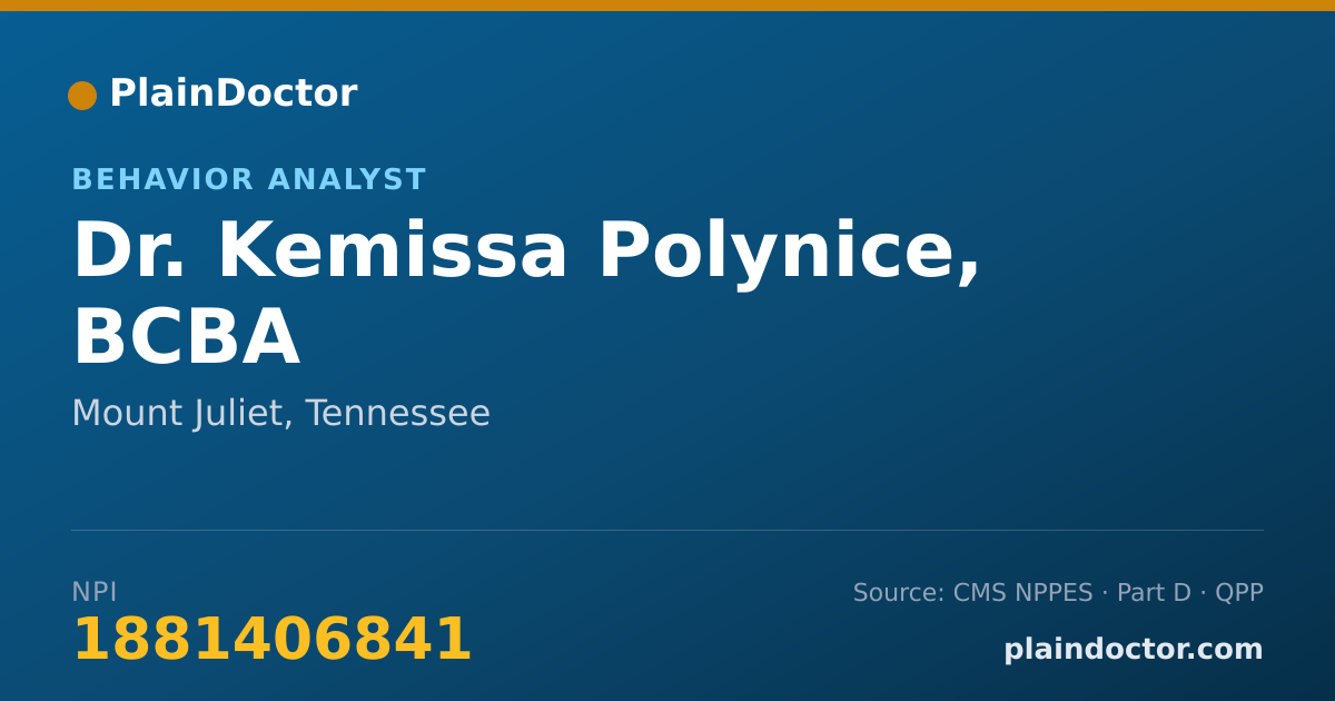 Shareable card for Kemissa Polynice, BCBA - Behavior Analyst, Mount Juliet, TN