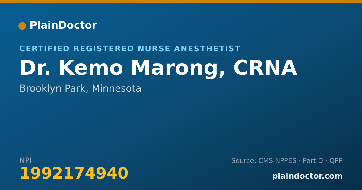 Shareable card for Kemo Marong, CRNA - Certified Registered Nurse Anesthetist, Brooklyn Park, MN