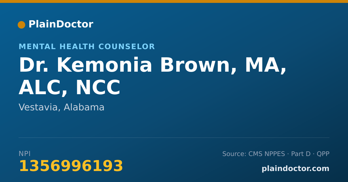 Shareable card for Kemonia Brown, MA, ALC, NCC - Mental Health Counselor, Vestavia, AL