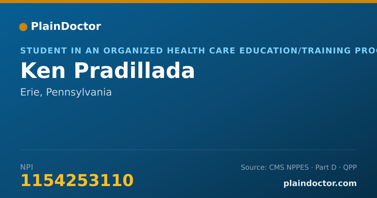 Shareable card for Ken Pradillada - Student in an Organized Health Care Education/Training Program, Erie, PA