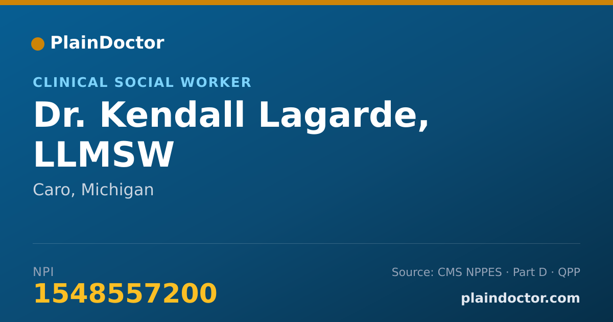 Shareable card for Kendall Lagarde, LLMSW - Clinical Social Worker, Caro, MI