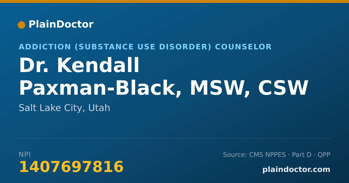 Shareable card for Kendall Paxman-Black, MSW, CSW - Addiction (Substance Use Disorder) Counselor, Salt Lake City, UT
