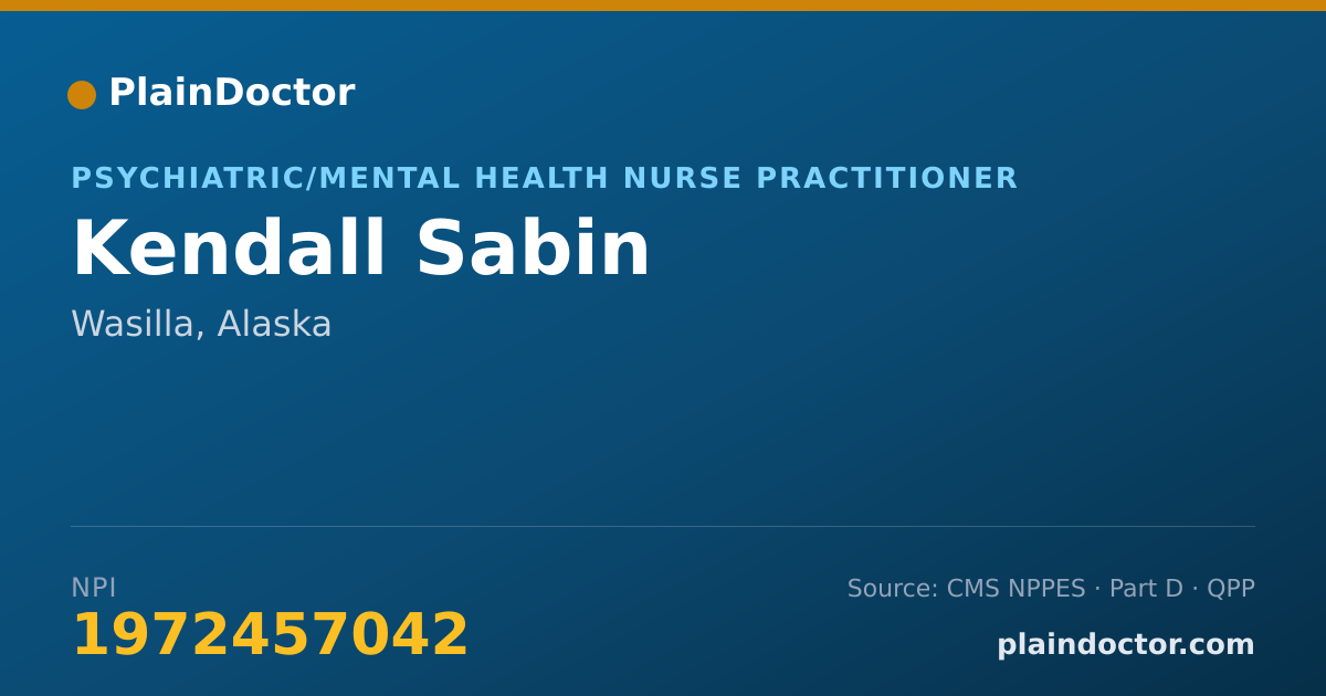 Shareable card for Kendall Sabin - Psychiatric/Mental Health Nurse Practitioner, Wasilla, AK