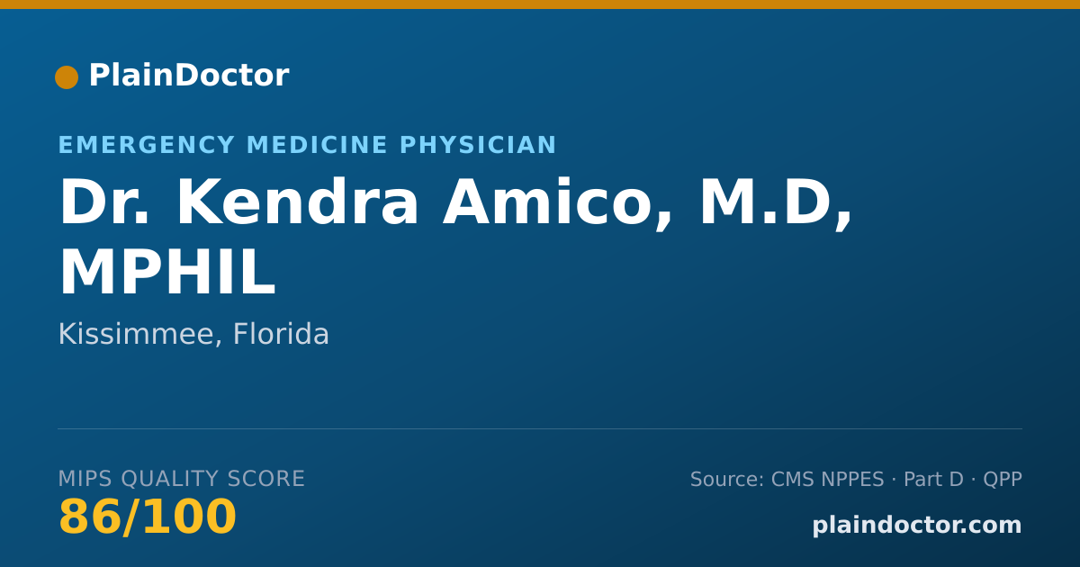 Shareable card for Kendra Amico, M.D, MPHIL - Emergency Medicine Physician, Kissimmee, FL