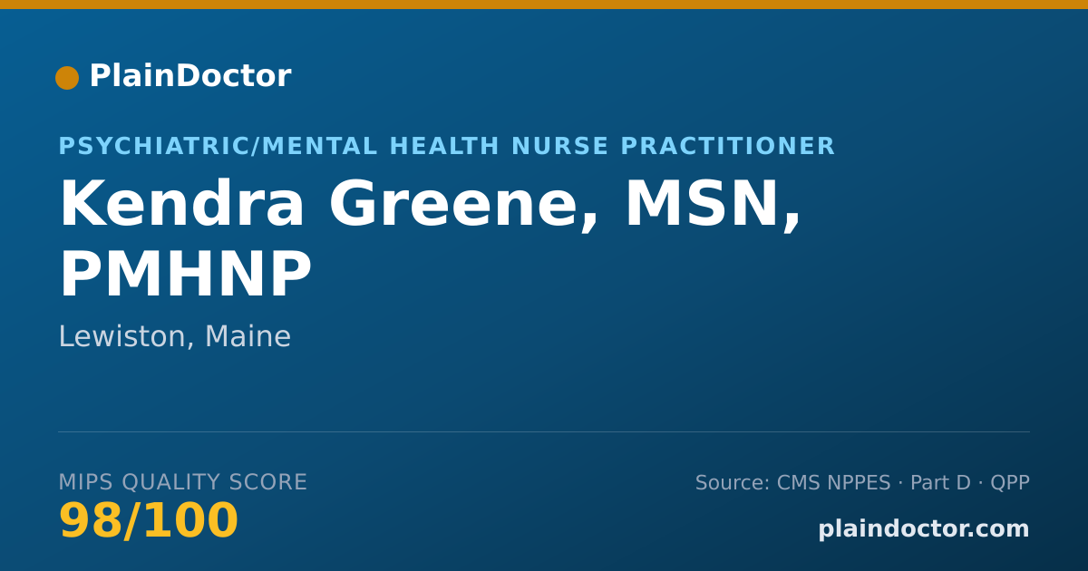 Shareable card for Kendra Greene, MSN, PMHNP - Psychiatric/Mental Health Nurse Practitioner, Lewiston, ME