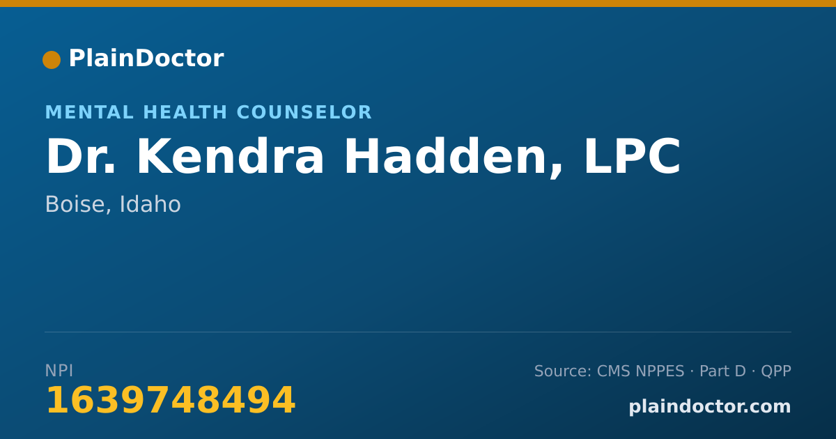 Shareable card for Kendra Hadden, LPC - Mental Health Counselor, Boise, ID
