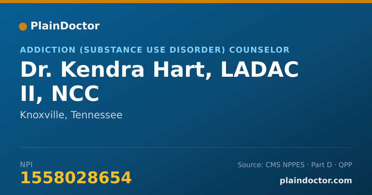Shareable card for Kendra Hart, LADAC II, NCC - Addiction (Substance Use Disorder) Counselor, Knoxville, TN