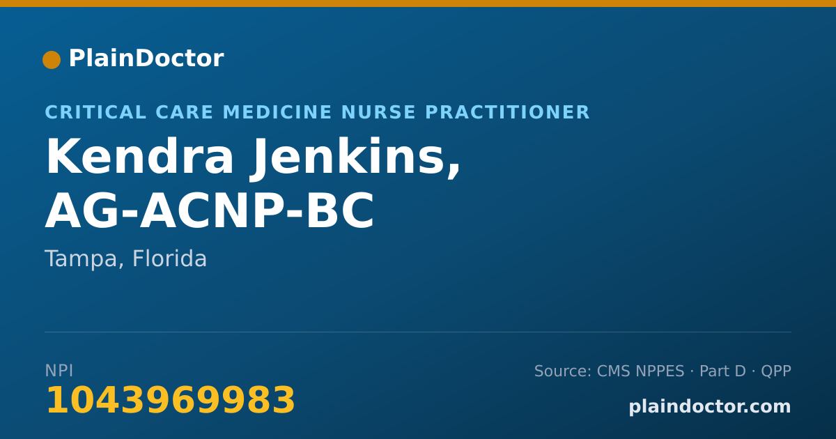 Shareable card for Kendra Jenkins, AG-ACNP-BC - Acute Care Nurse Practitioner, Tampa, FL