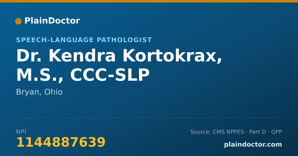 Shareable card for Kendra Kortokrax, M.S., CCC-SLP - Speech-Language Pathologist, Bryan, OH