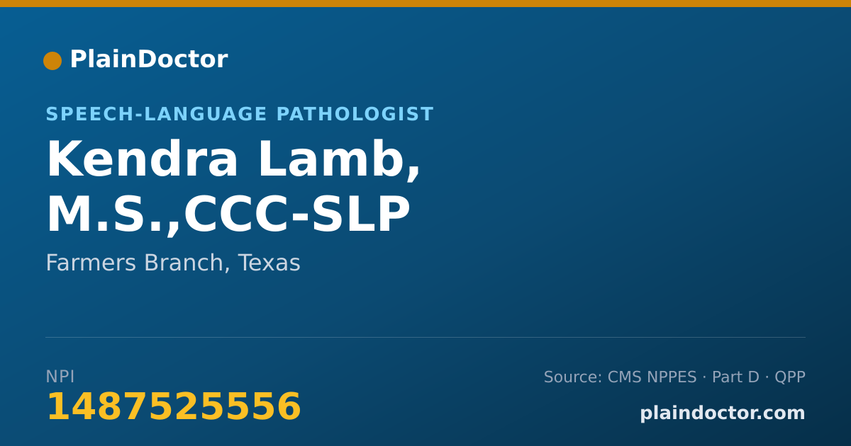 Shareable card for Kendra Lamb, M.S.,CCC-SLP - Speech-Language Pathologist, Farmers Branch, TX