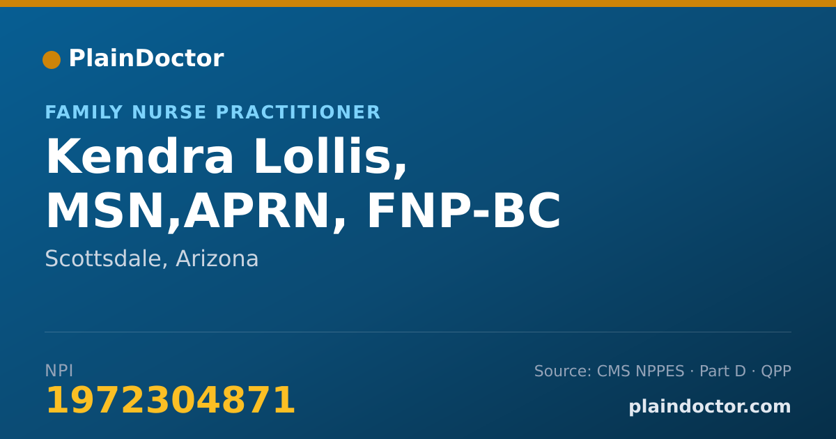 Shareable card for Kendra Lollis, MSN,APRN, FNP-BC - Family Nurse Practitioner, Scottsdale, AZ