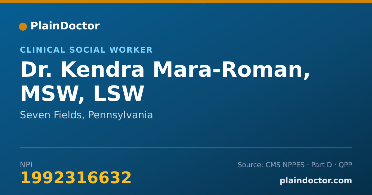 Shareable card for Kendra Mara-Roman, MSW, LSW - Clinical Social Worker, Seven Fields, PA