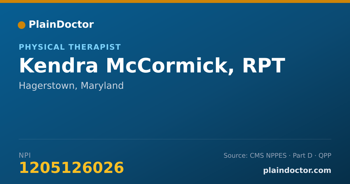 Shareable card for Kendra McCormick, RPT - Physical Therapist, Hagerstown, MD