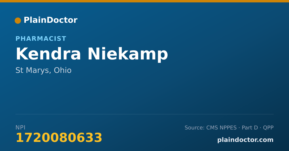 Shareable card for Kendra Niekamp - Pharmacist, St Marys, OH