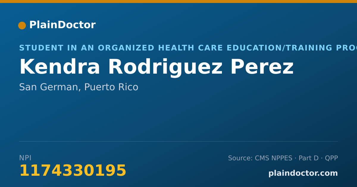 Shareable card for Kendra Rodriguez Perez - Student in an Organized Health Care Education/Training Program, San German, PR