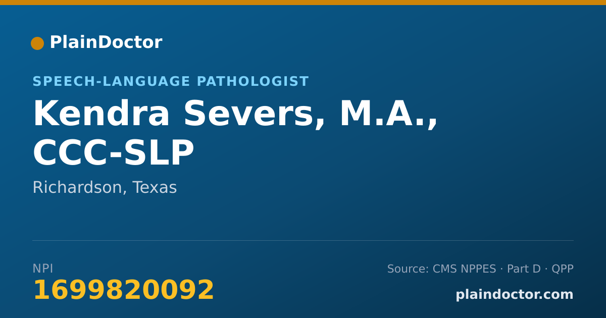 Shareable card for Kendra Severs, M.A., CCC-SLP - Speech-Language Pathologist, Richardson, TX