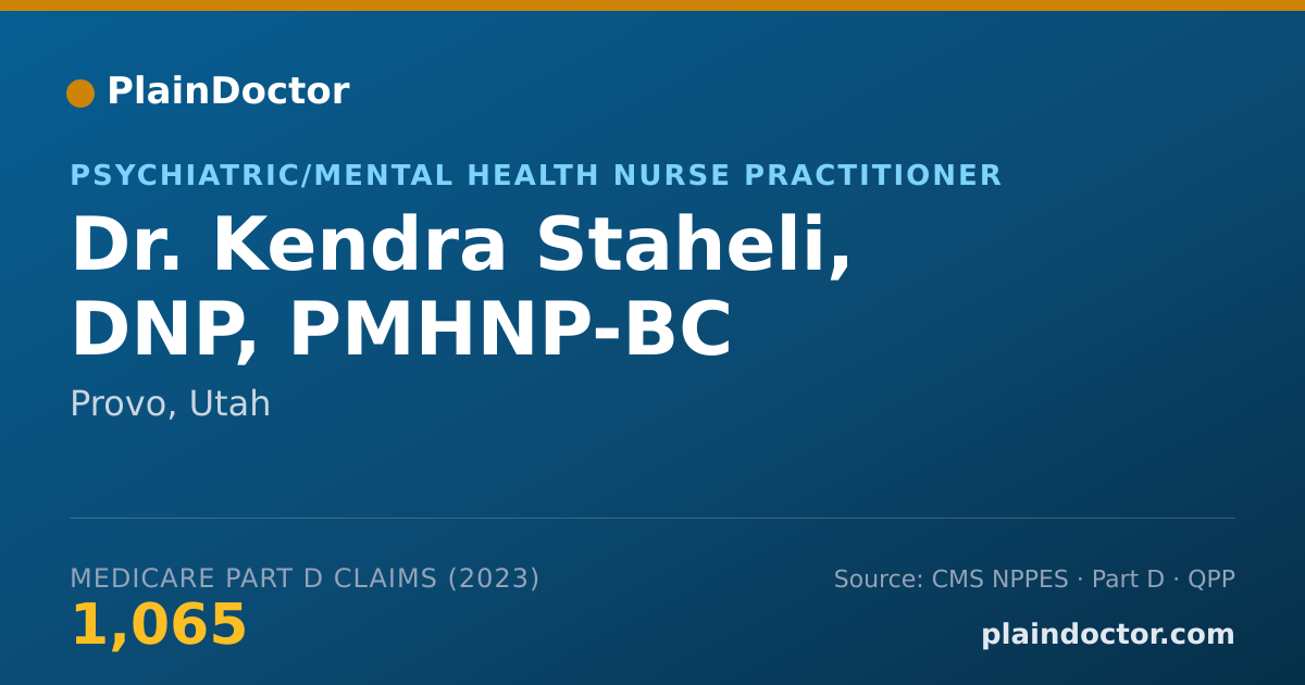 Shareable card for Kendra Staheli, DNP, PMHNP-BC - Psychiatric/Mental Health Nurse Practitioner, Provo, UT
