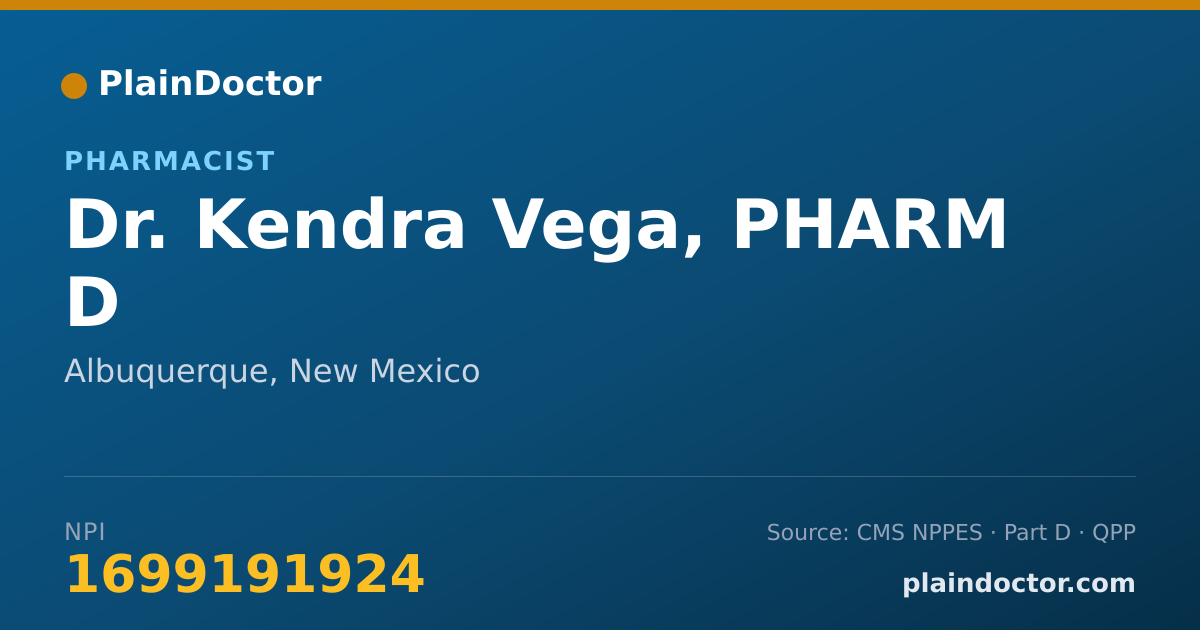 Shareable card for Kendra Vega, PHARM D - Pharmacist, Albuquerque, NM