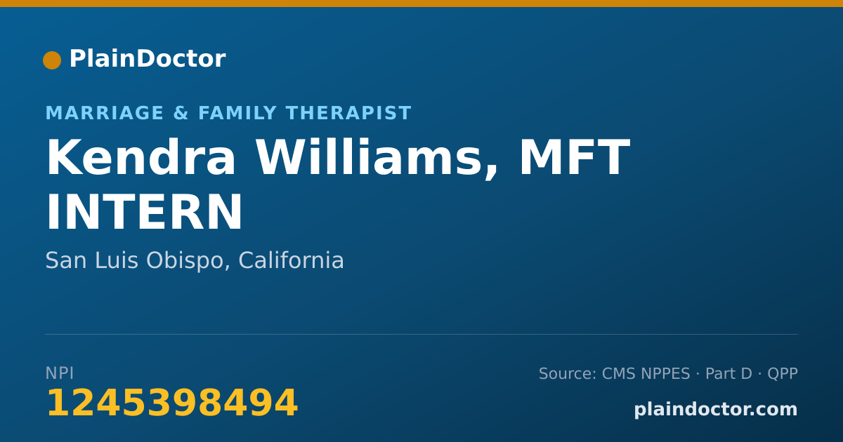 Shareable card for Kendra Williams, MFT INTERN - Marriage & Family Therapist, San Luis Obispo, CA