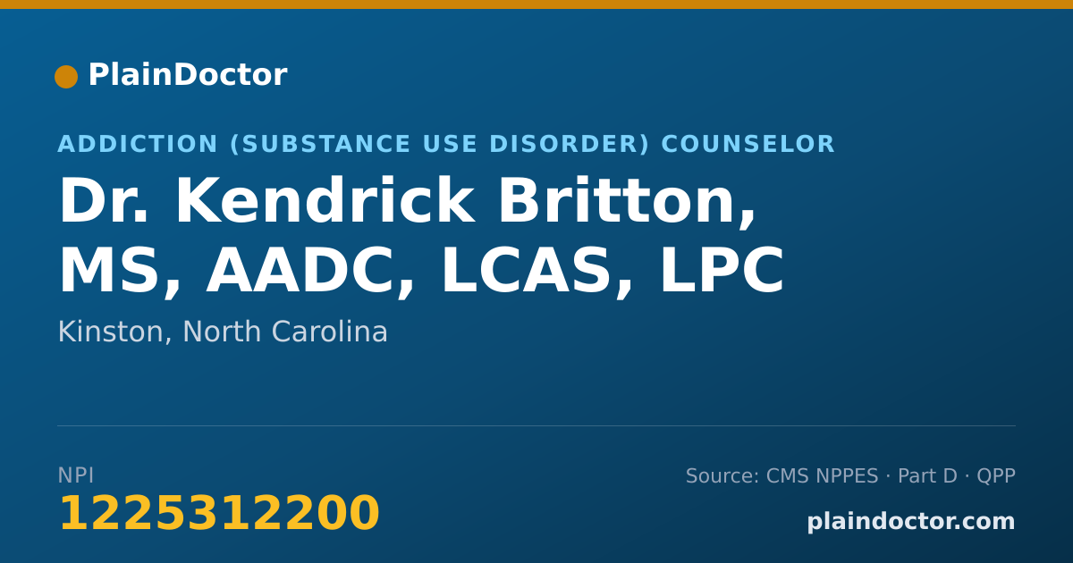 Shareable card for Kendrick Britton, MS, AADC, LCAS, LPC - Addiction (Substance Use Disorder) Counselor, Kinston, NC