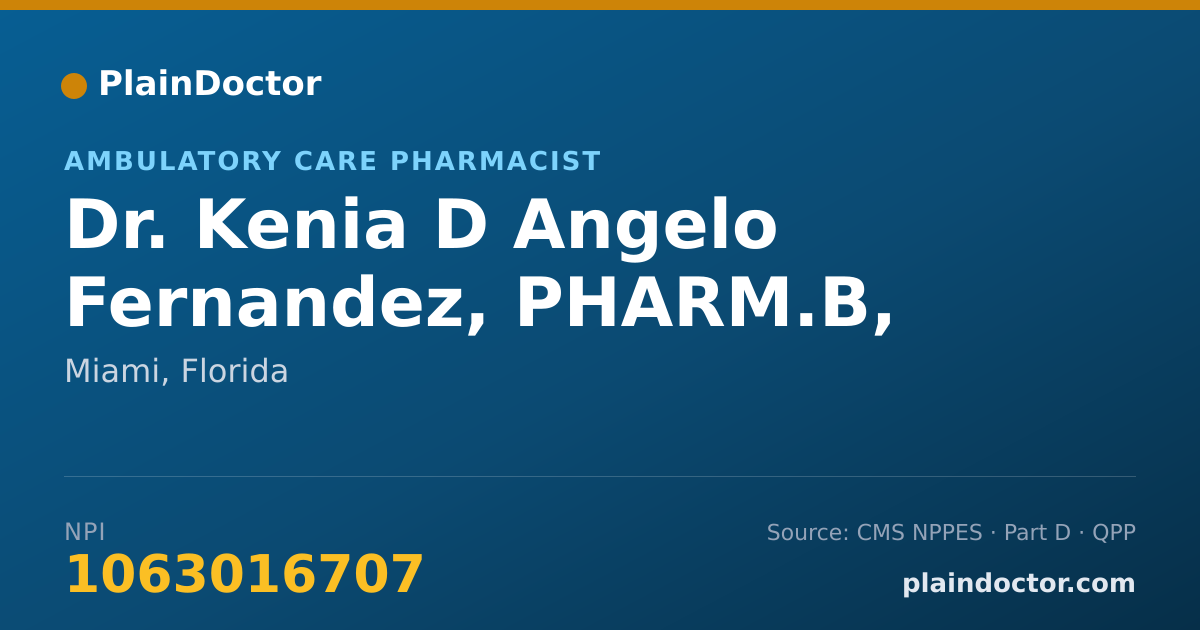 Shareable card for Kenia D Angelo Fernandez, PHARM.B, RPH - Ambulatory Care Pharmacist, Miami, FL