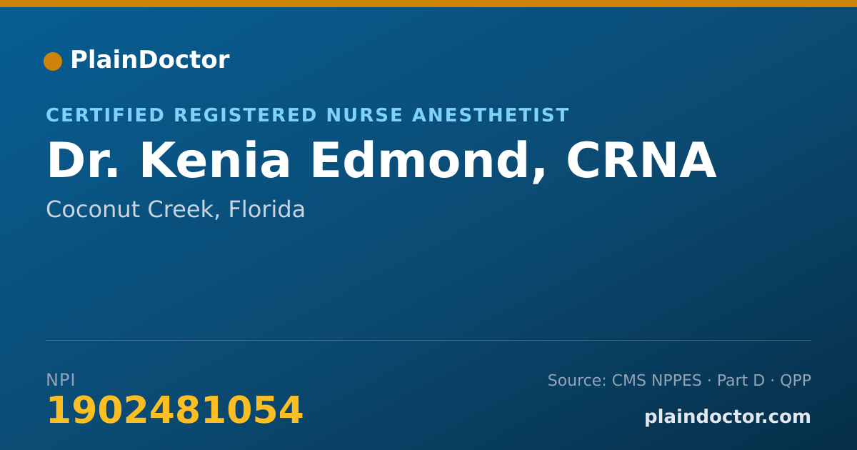 Shareable card for Kenia Edmond, CRNA - Certified Registered Nurse Anesthetist, Coconut Creek, FL