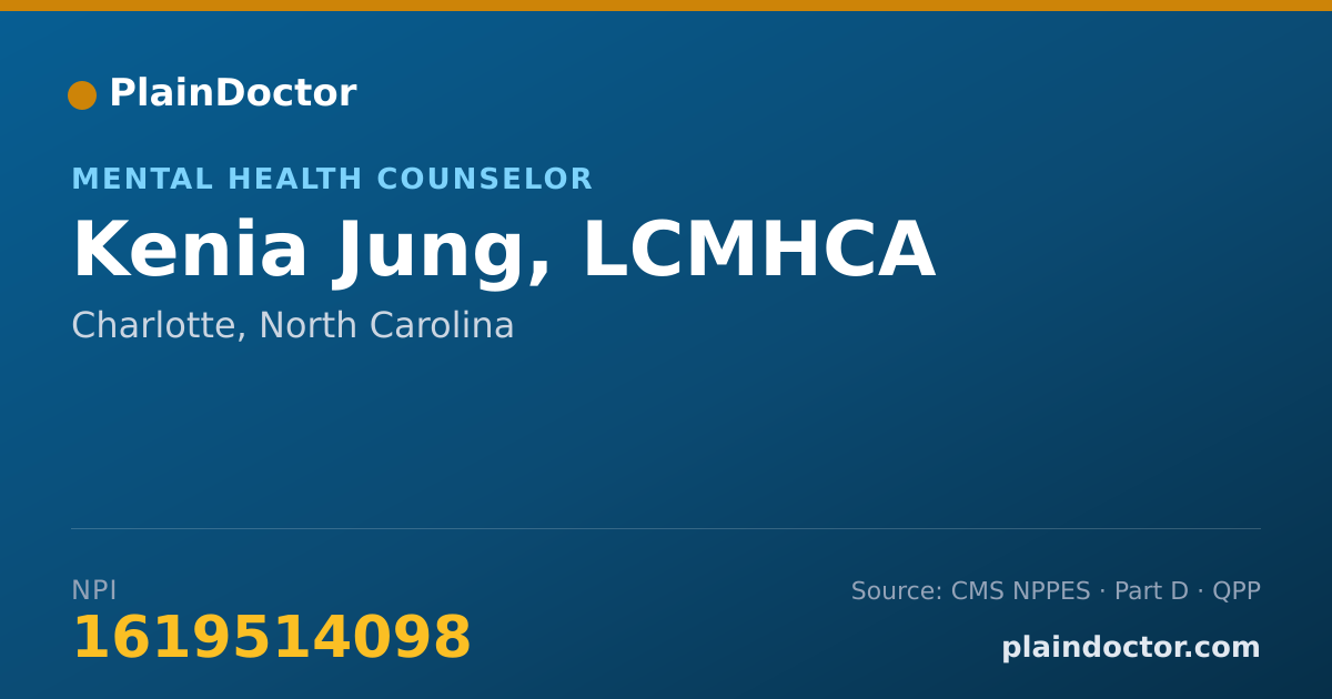 Shareable card for Kenia Jung, LCMHCA - Mental Health Counselor, Charlotte, NC