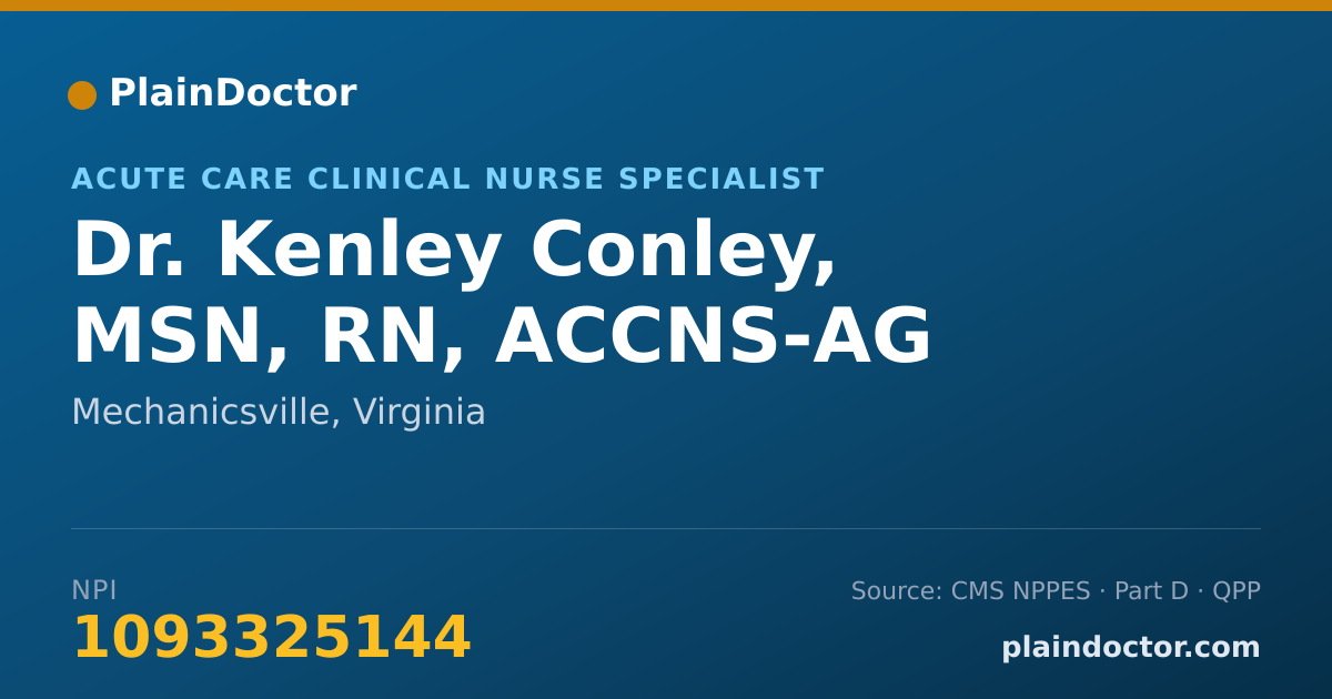Shareable card for Kenley Conley, MSN, RN, ACCNS-AG - Acute Care Clinical Nurse Specialist, Mechanicsville, VA