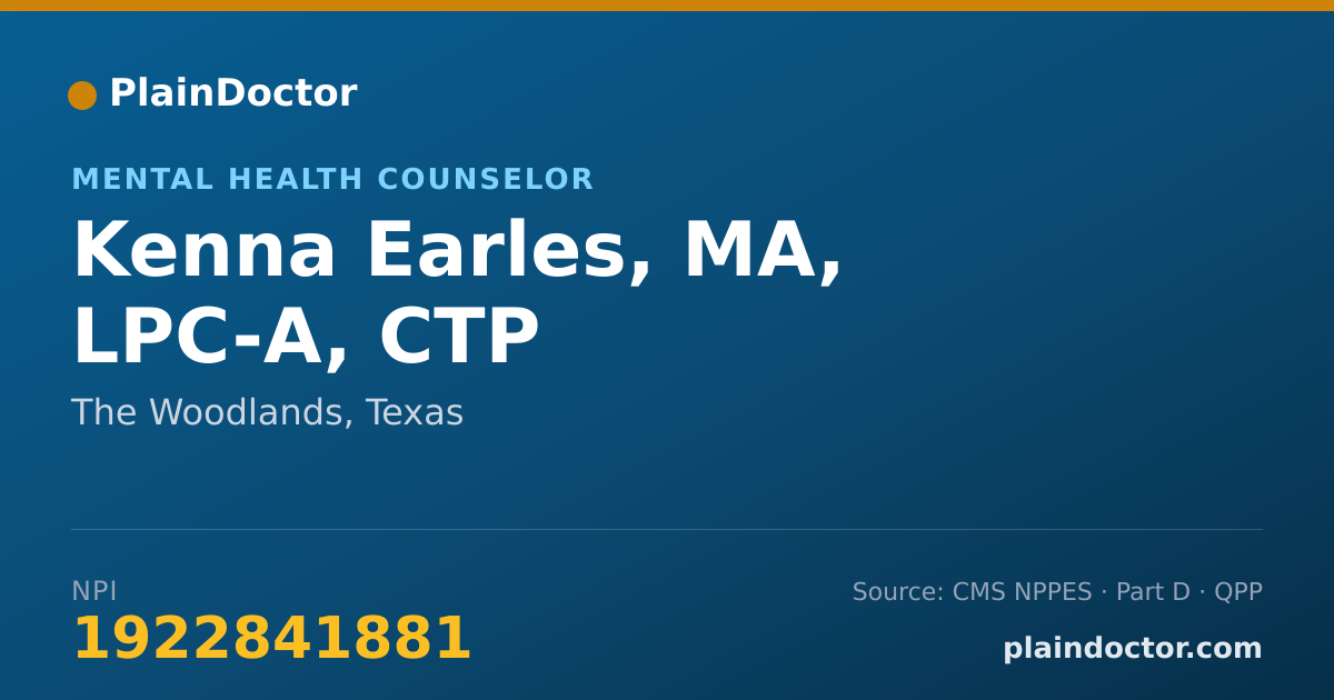 Shareable card for Kenna Earles, MA, LPC-A, CTP - Mental Health Counselor, The Woodlands, TX