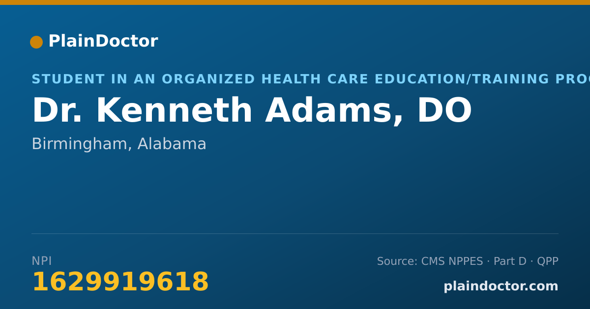 Shareable card for Kenneth Adams, DO - Student in an Organized Health Care Education/Training Program, Birmingham, AL