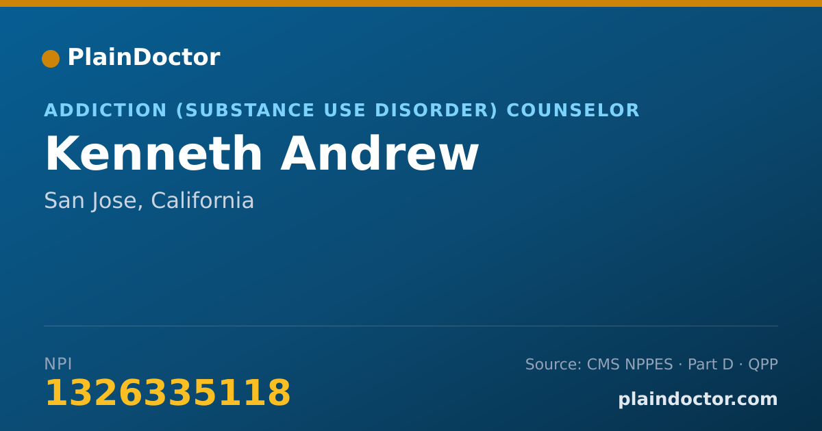 Shareable card for Kenneth Andrew - Addiction (Substance Use Disorder) Counselor, San Jose, CA
