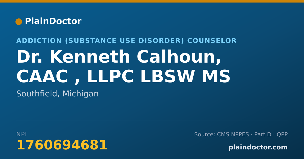 Shareable card for Kenneth Calhoun, CAAC , LLPC LBSW MS - Addiction (Substance Use Disorder) Counselor, Southfield, MI