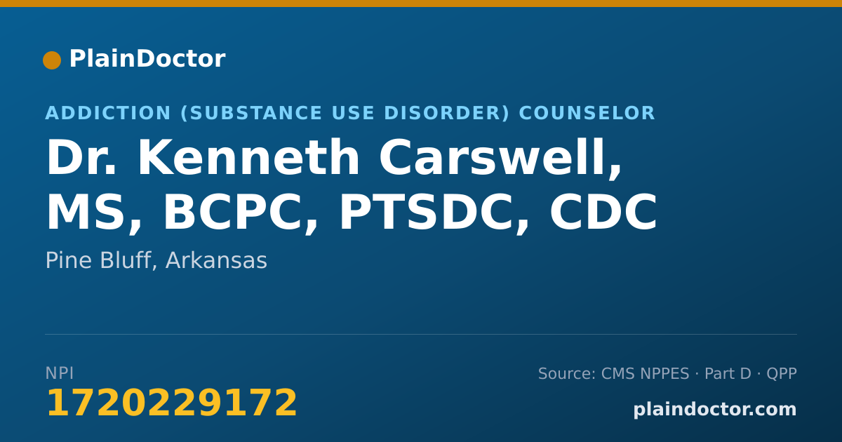 Shareable card for Kenneth Carswell, MS, BCPC, PTSDC, CDC - Addiction (Substance Use Disorder) Counselor, Pine Bluff, AR