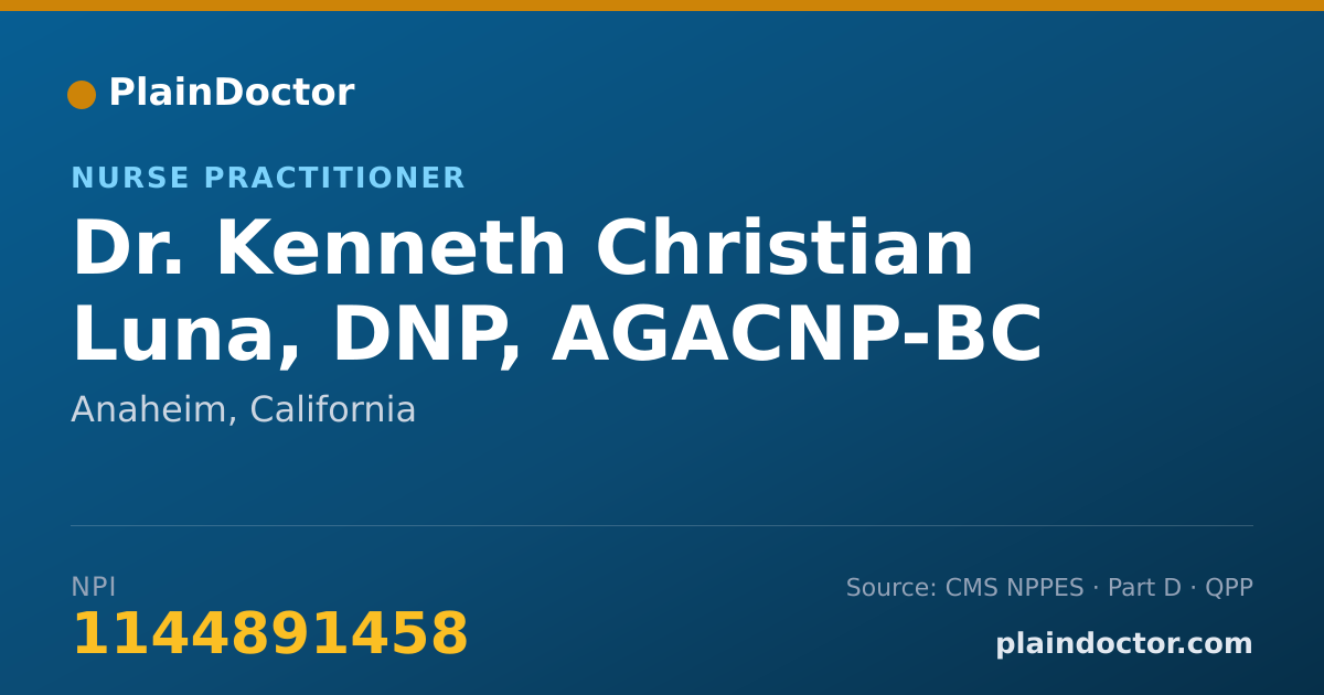 Shareable card for Kenneth Christian Luna, DNP, AGACNP-BC - Nurse Practitioner, Anaheim, CA
