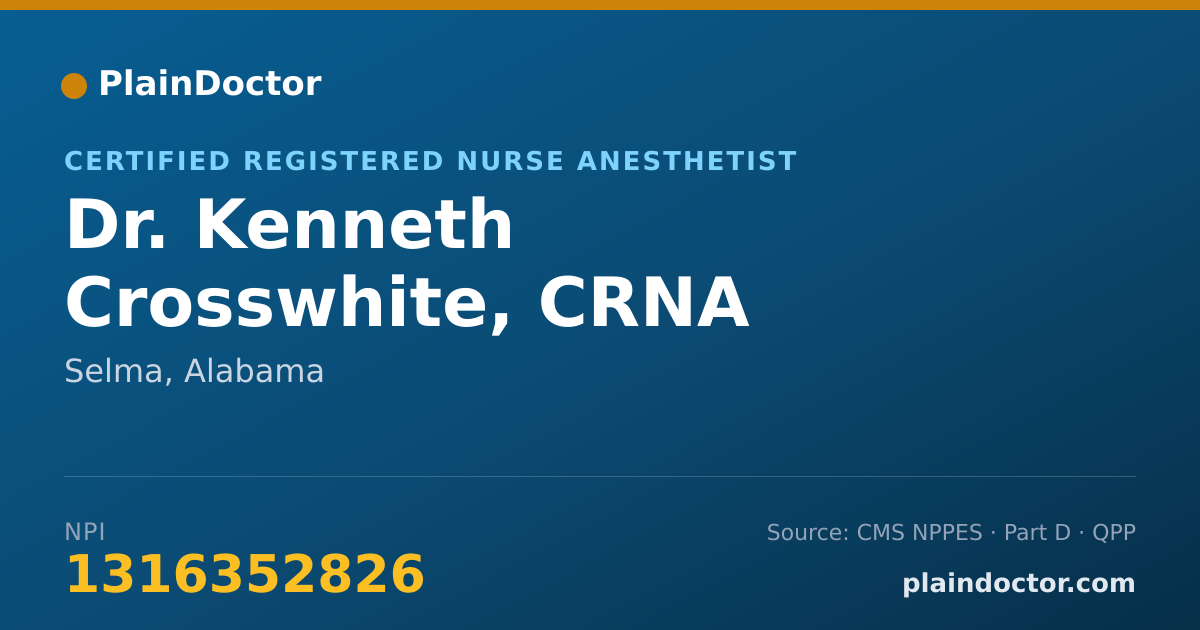 Shareable card for Kenneth Crosswhite, CRNA - Certified Registered Nurse Anesthetist, Selma, AL