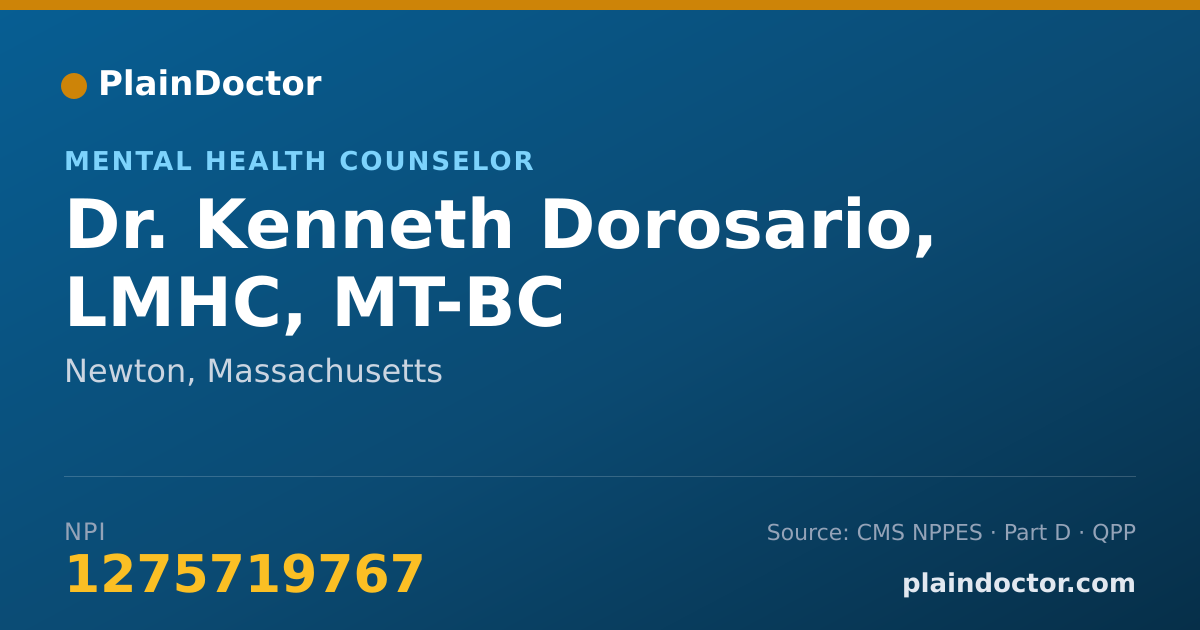 Shareable card for Kenneth Dorosario, LMHC, MT-BC - Mental Health Counselor, Newton, MA