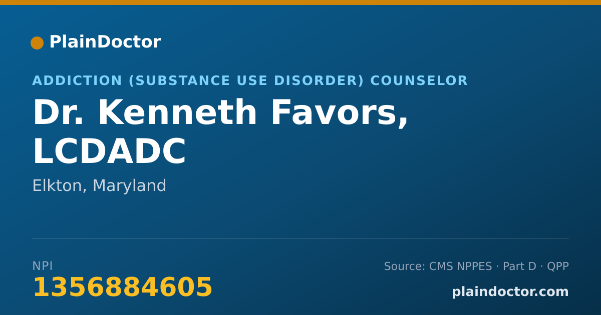 Shareable card for Kenneth Favors, LCDADC - Addiction (Substance Use Disorder) Counselor, Elkton, MD