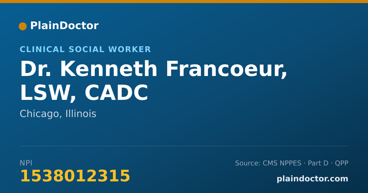 Shareable card for Kenneth Francoeur, LSW, CADC - Clinical Social Worker, Chicago, IL
