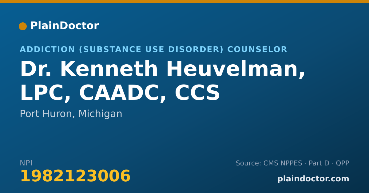Shareable card for Kenneth Heuvelman, LPC, CAADC, CCS - Addiction (Substance Use Disorder) Counselor, Port Huron, MI